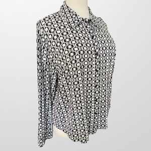 Lane Bryant Blouse Black White Long‎ Sleeve Stretch Slinky Travel Shirt Top